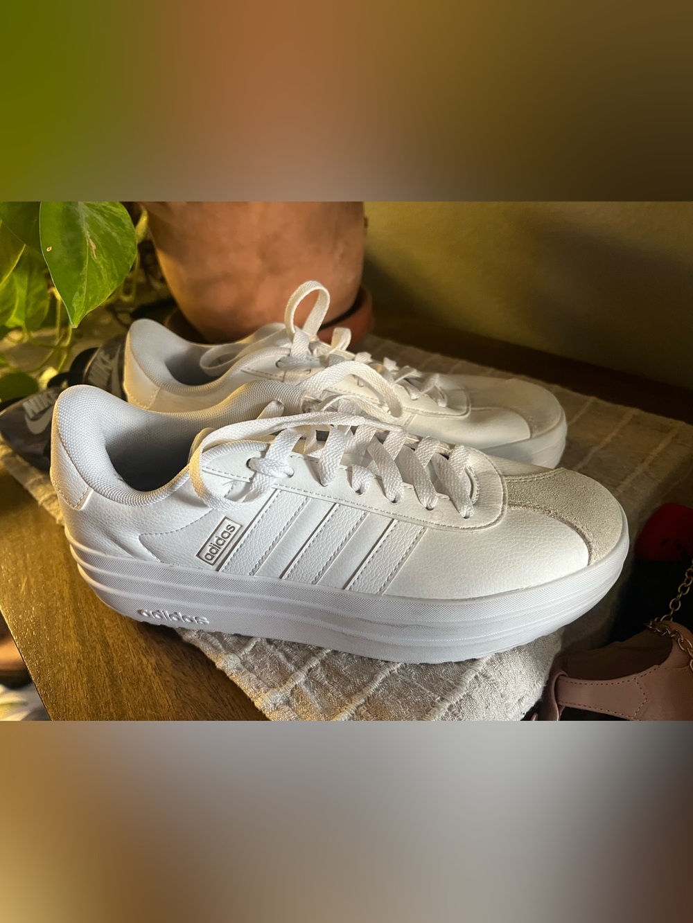 adidas Women’s White Platform Lace-Up Sneakers - Triple Stripe